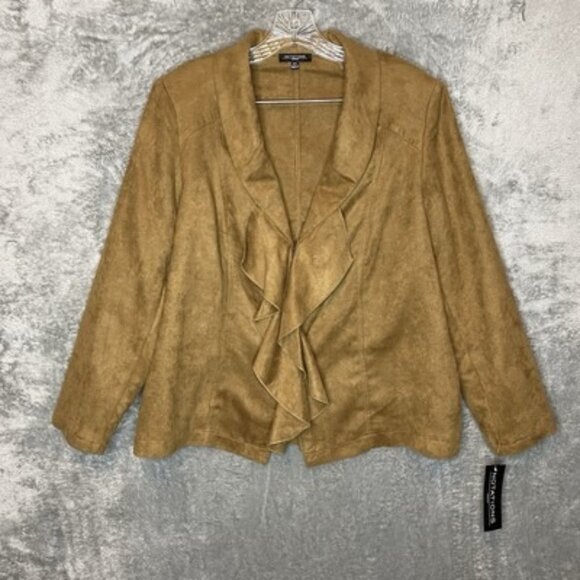 Notations Women Western Cowboy Ruffle Faux Suede Lightweight Jacket Top 2X Plus - Picture 1 of 11